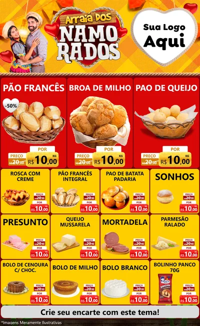 Modelo de Encarte para Encarte Grande com o tema Arraiá dos Namorados para Padaria