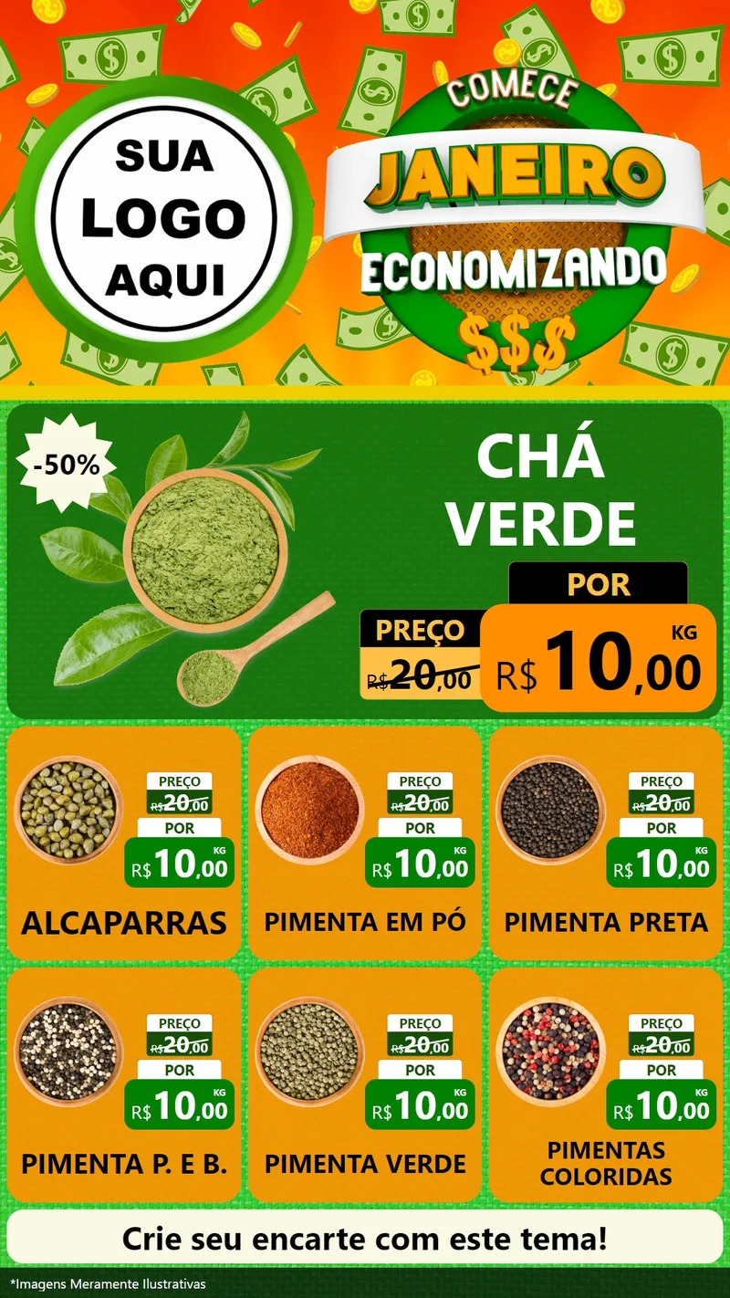 Modelo de Rede Social para Stories com o tema Comece Janeiro Economizando para Produtos Naturais