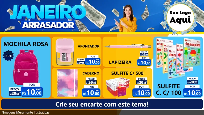 Modelo de TV para TV Horizontal com o tema Janeiro Arrasador para Papelaria