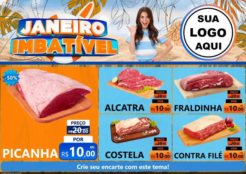 Modelo de Encarte para Encarte A4 Horizontal com o tema Janeiro Imbatível para Açougue