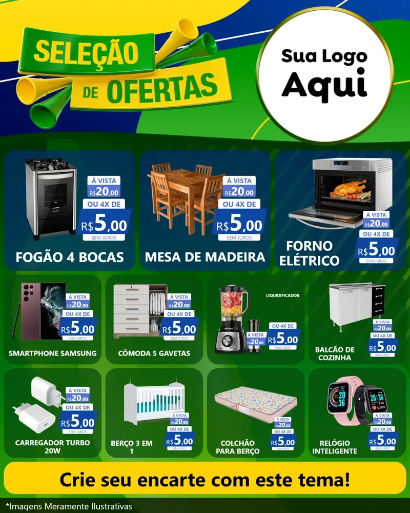 Modelo de Rede Social para Feed Instagram com o tema Seleção de Ofertas - Copa para Móveis e Eletro