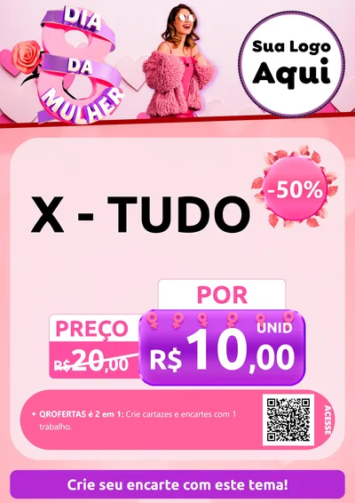 Modelo de Cartaz para Cartaz A4 Vertical com o tema Dia da Mulher para Hamburgueria