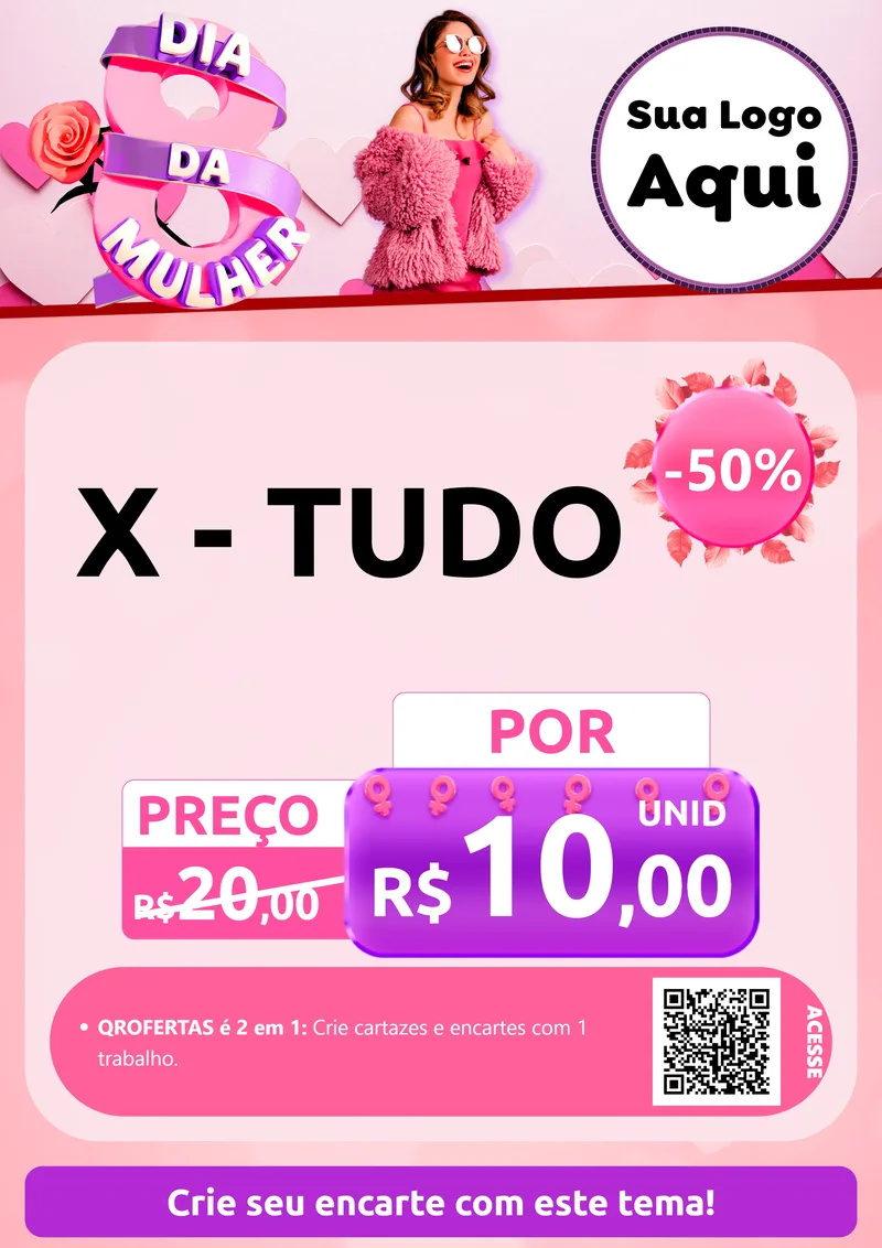 Modelo de Cartaz para Cartaz A4 Vertical com o tema Dia da Mulher para Hamburgueria