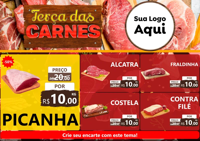 Modelo de Encarte para Encarte A4 Horizontal com o tema Terça das Carnes para Açougue