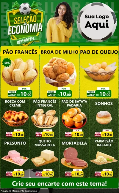 Modelo de Encarte para Encarte Grande com o tema Seleção de Economia - Copa para Padaria