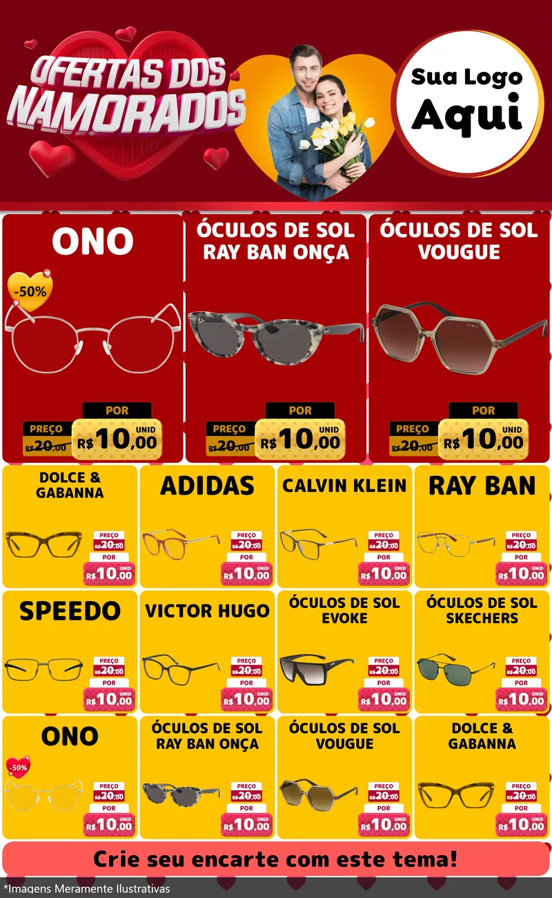 Modelo de Encarte para Encarte Grande com o tema Ofertas Dos Namorados para Óticas