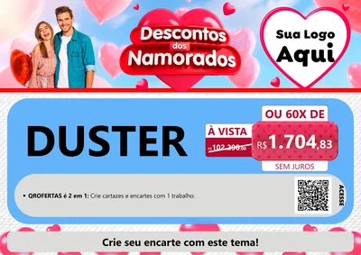 Modelo de Cartaz para Cartaz A4 Horizontal com o tema Descontos dos Namorados para Concessionaria de Carros