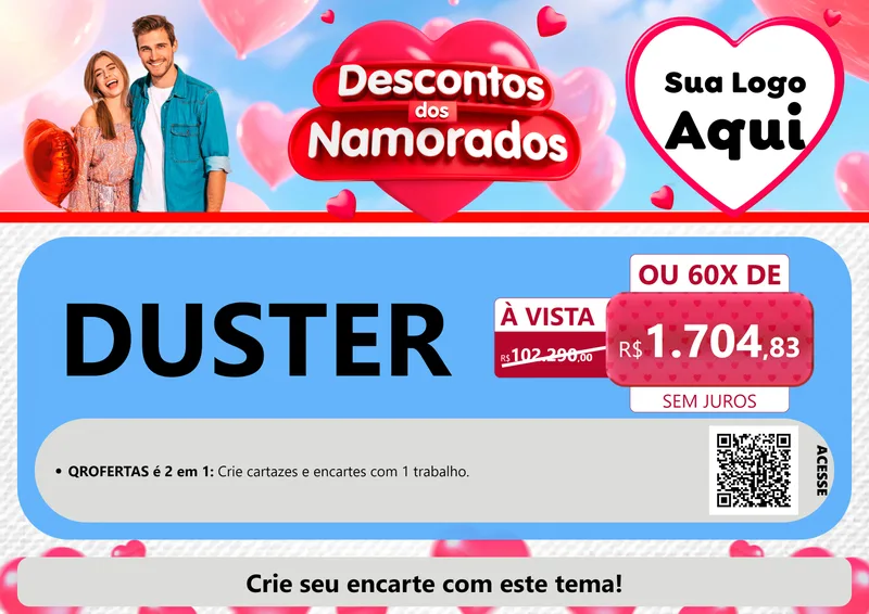 Modelo de Cartaz para Cartaz A4 Horizontal com o tema Descontos dos Namorados para Concessionaria de Carros