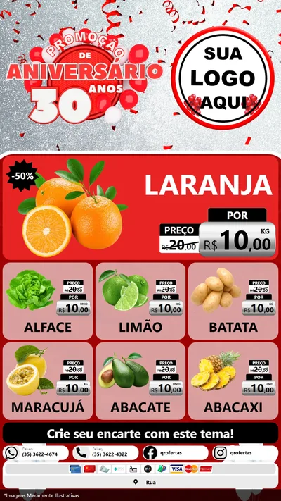 Modelo de Rede Social para Stories com o tema Promoção de Aniversário - 30 Anos para Hortifrúti