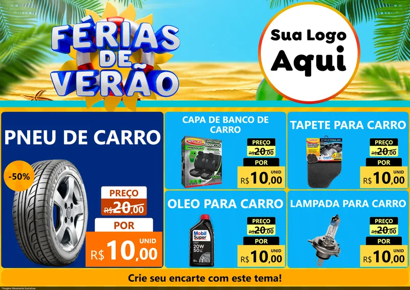 Modelo de Encarte para Encarte A4 Horizontal com o tema Férias de Verão para Auto peças