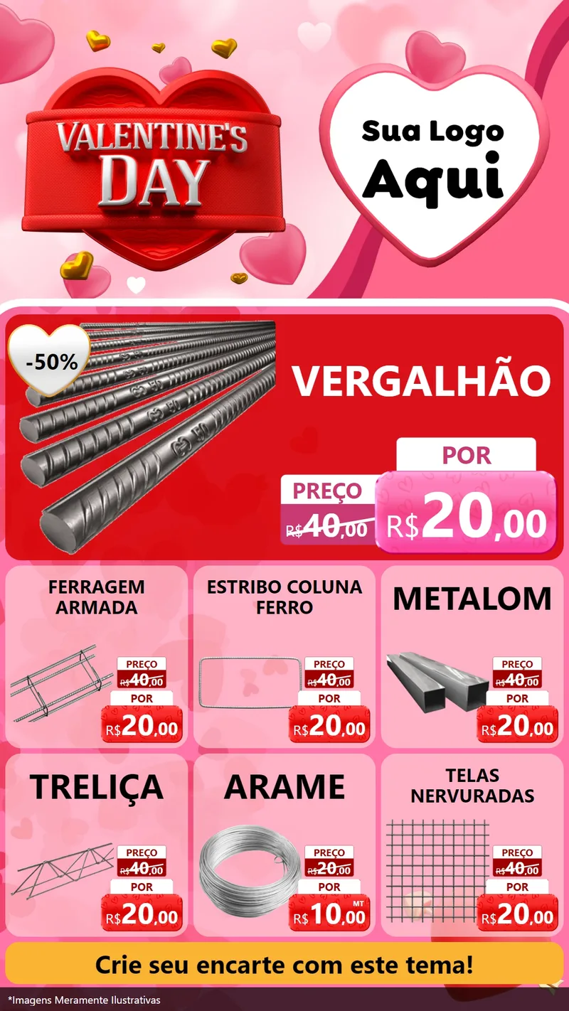 Modelo de Rede Social para Stories com o tema Valentine's Day para Ferragens