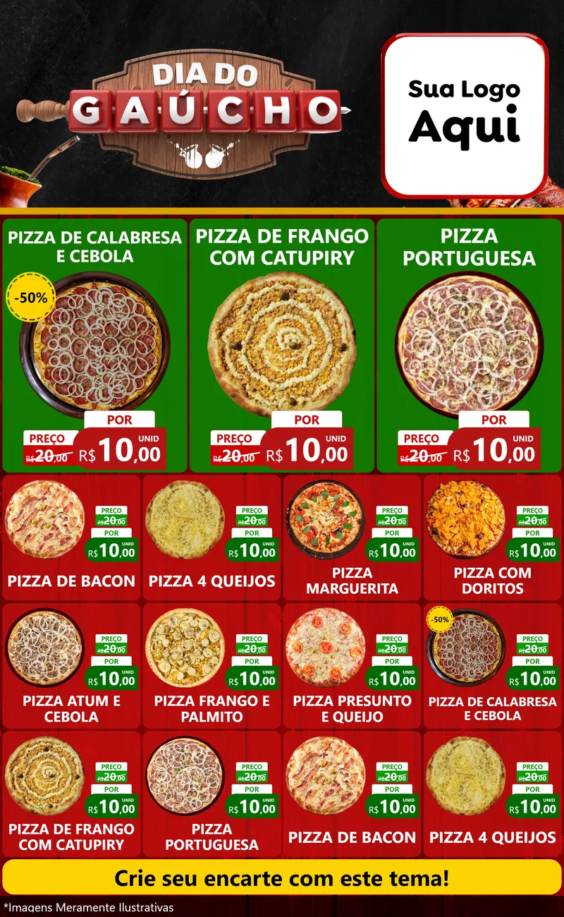 Modelo de Encarte para Encarte Grande com o tema Dia do Gaúcho para Pizzaria