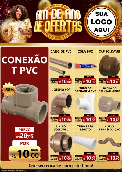 Modelo de Encarte para Encarte A4 Vertical com o tema Fim de Ano de Ofertas para Tubos e conexões