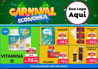 Modelo de Encarte para Encarte A4 Horizontal com o tema Carnaval da Economia para Farmácia