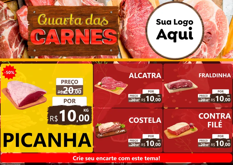 Modelo de Encarte para Encarte A4 Horizontal com o tema Quarta das Carnes para Açougue