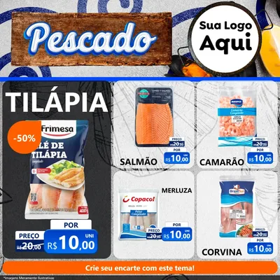 Modelo de Rede Social para Feed Facebook com o tema Pescado para Peixaria