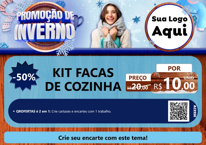 Modelo de Cartaz para Cartaz A4 Horizontal com o tema Promoção de Inverno para Utilidades Domésticas
