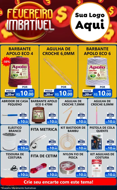 Modelo de Encarte para Encarte Grande com o tema Fevereiro Imbatível para Armarinho e Aviamentos