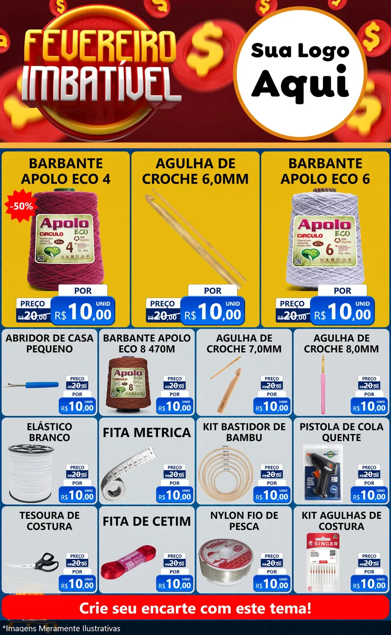 Modelo de Encarte para Encarte Grande com o tema Fevereiro Imbatível para Armarinho e Aviamentos