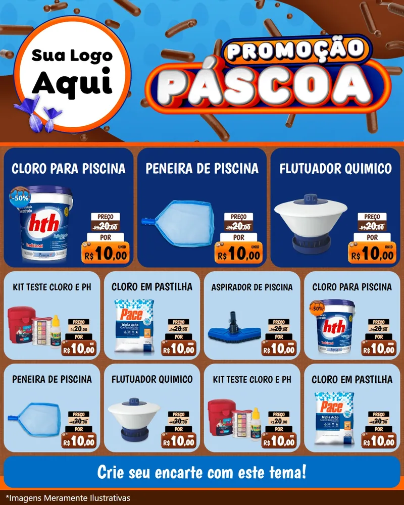 Modelo de Rede Social para Feed Instagram com o tema Promoção Páscoa para Produtos para Piscina