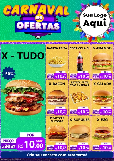 Modelo de Encarte para Encarte A4 Vertical com o tema Carnaval de Ofertas para Hamburgueria