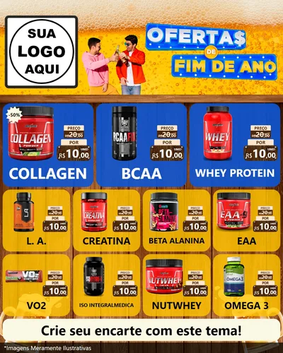 Modelo de Rede Social para Feed Instagram com o tema Ofertas de Fim de Ano para Suplementos alimentares