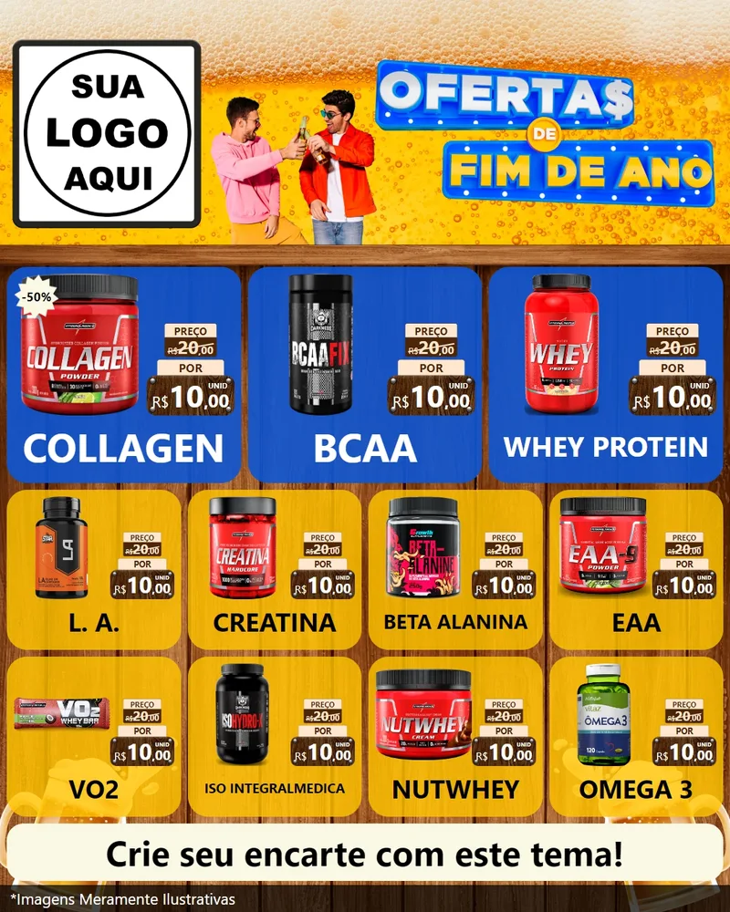 Modelo de Rede Social para Feed Instagram com o tema Ofertas de Fim de Ano para Suplementos alimentares