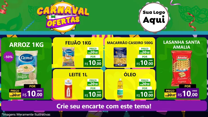Modelo de TV para TV Horizontal com o tema Carnaval de Ofertas para Supermercado