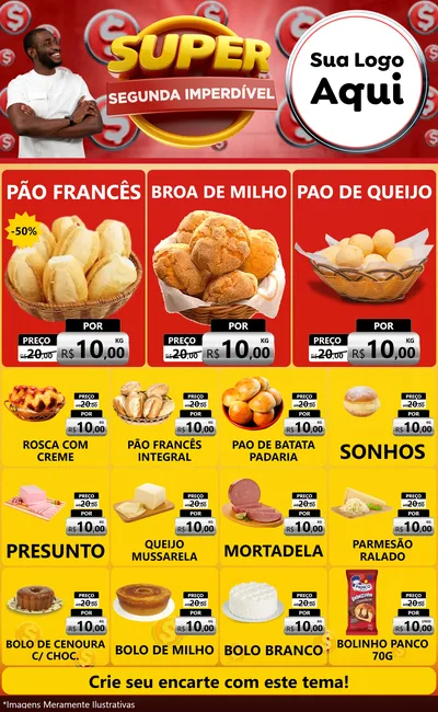 Modelo de Encarte para Encarte Grande com o tema Super Segunda Imperdível para Padaria