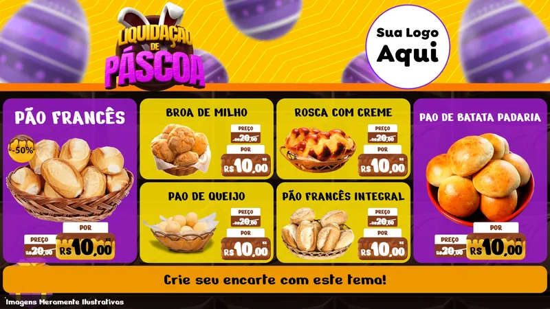 Modelo de TV para TV Horizontal com o tema Liquidação de Páscoa para Padaria