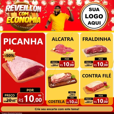 Modelo de Rede Social para Feed Facebook com o tema Réveillon com Economia para Açougue