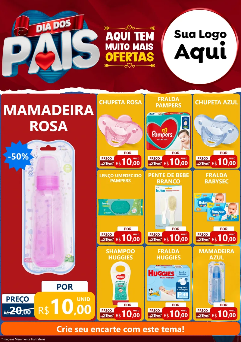 Modelo de Encarte para Encarte A4 Vertical com o tema Dia dos Pais para Bebês