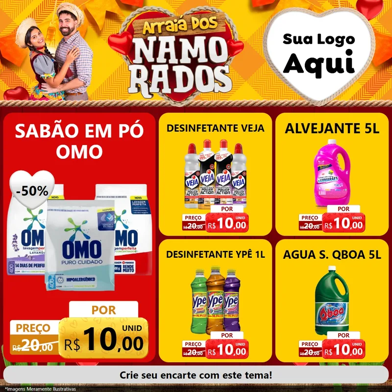 Modelo de Rede Social para Feed Facebook com o tema Arraiá dos Namorados para Produtos de Limpeza