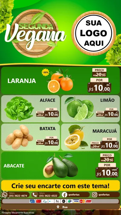 Modelo de TV para TV Vertical com o tema Segunda Vegana para Hortifrúti