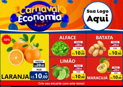 Modelo de Encarte para Encarte A4 Horizontal com o tema Carnaval da Economia para Hortifrúti