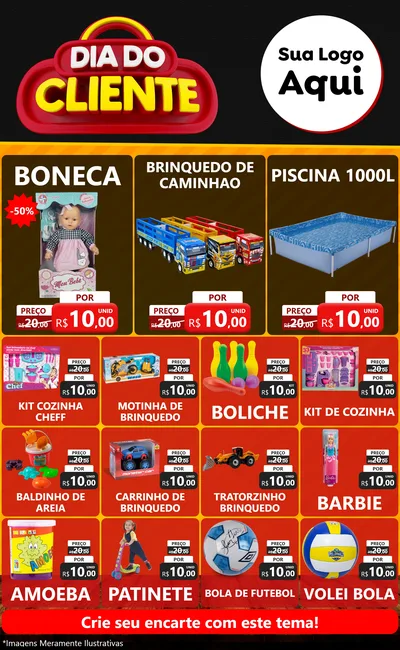 Modelo de Encarte para Encarte Grande com o tema Dia do Cliente para Brinquedos