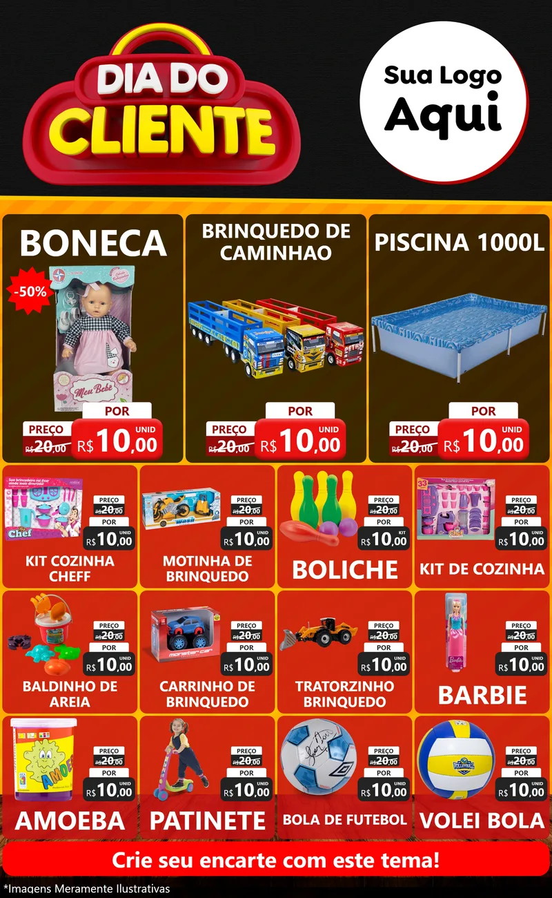 Modelo de Encarte para Encarte Grande com o tema Dia do Cliente para Brinquedos