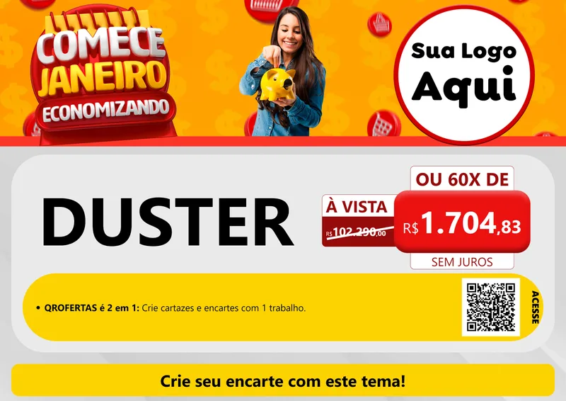 Modelo de Cartaz para Cartaz A4 Horizontal com o tema Comece Janeiro Economizando para Concessionaria de Carros