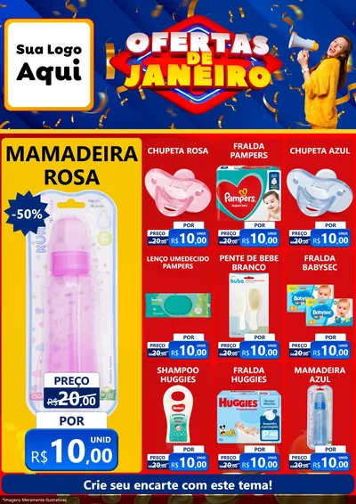 Modelo de Encarte para Encarte A4 Vertical com o tema Ofertas de Janeiro para Bebês