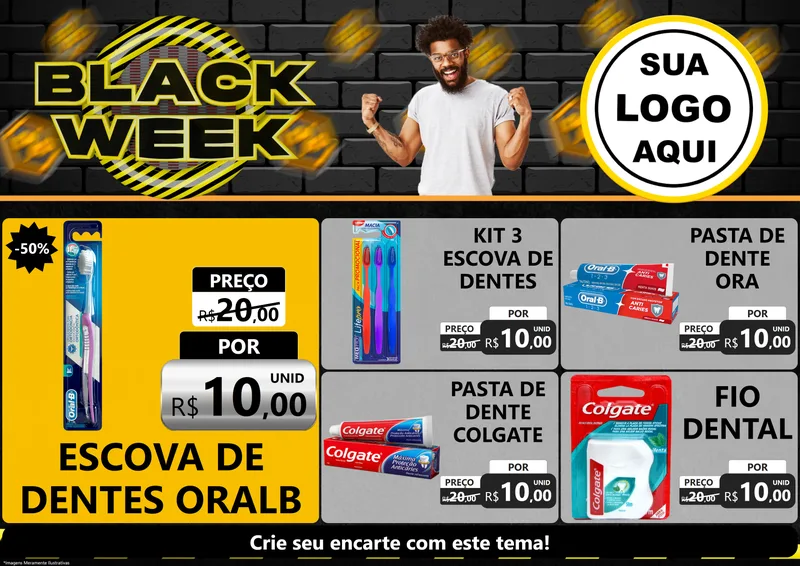 Modelo de Encarte para Encarte A4 Horizontal com o tema Black Week para Higiene Pessoal