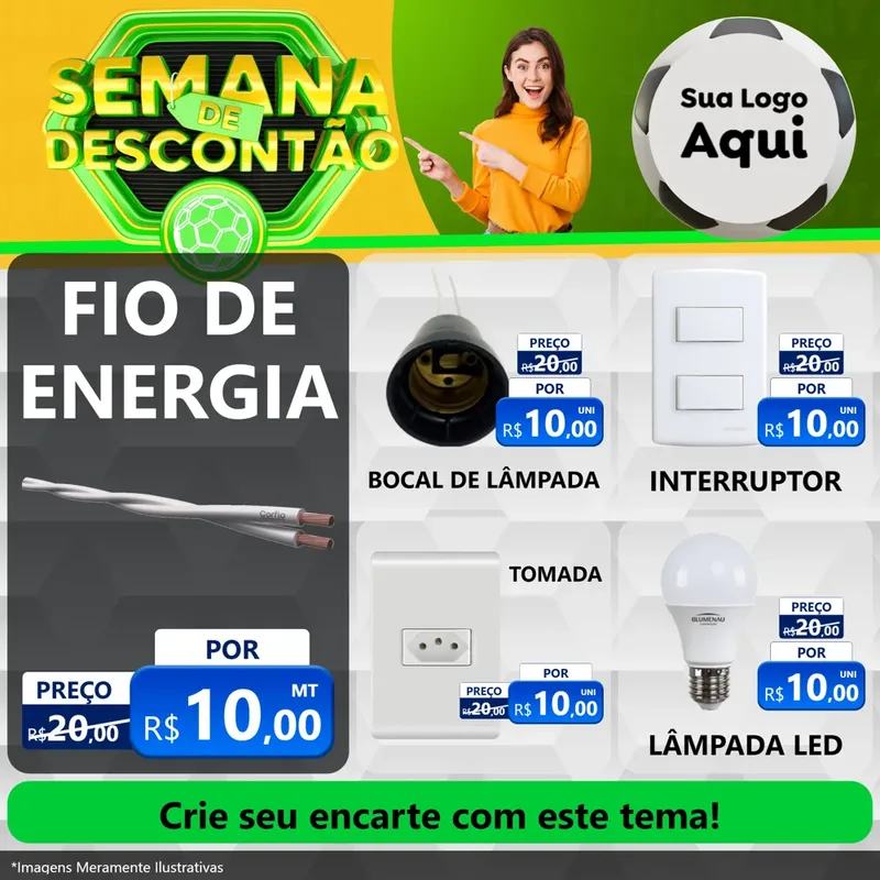 Modelo de Rede Social para Feed Facebook com o tema Semana de Descontão - Copa para Materiais Elétricos