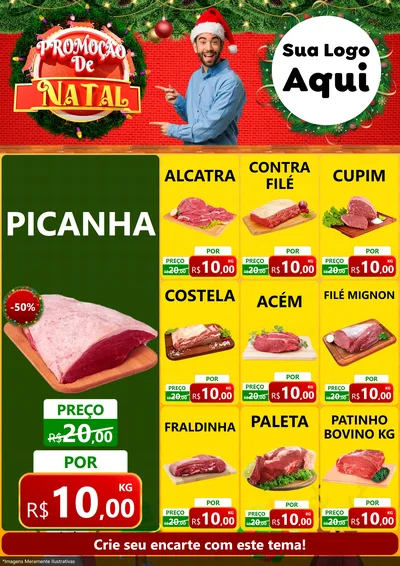 Modelo de Encarte para Encarte A4 Vertical com o tema Promoção de Natal para Açougue