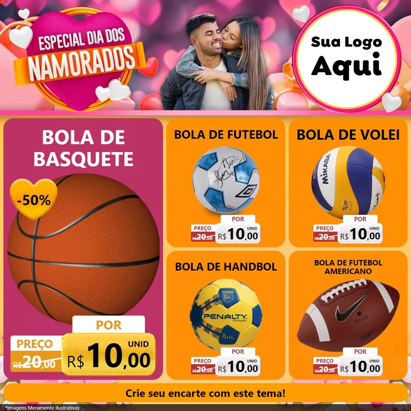 Modelo de Rede Social para Feed Facebook com o tema Especial Dia dos Namorados para Artigos Esportivos