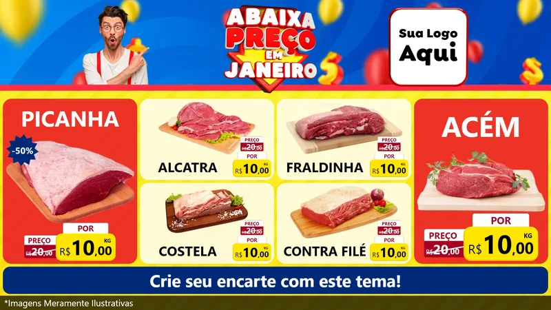 Modelo de TV para TV Horizontal com o tema Abaixa Preço em Janeiro para Açougue