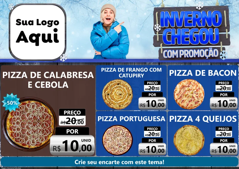 Modelo de Encarte para Encarte A4 Horizontal com o tema Inverno Chegou Com Promoção para Pizzaria