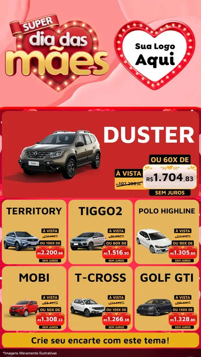 Modelo de Rede Social para Stories com o tema Super Dia Das Mães para Concessionaria de Carros