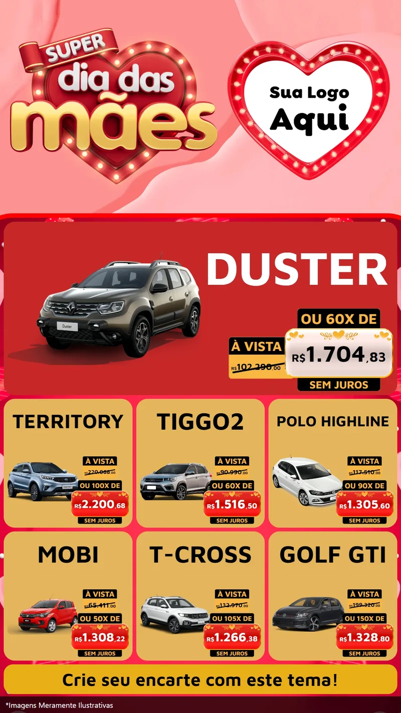 Modelo de Rede Social para Stories com o tema Super Dia Das Mães para Concessionaria de Carros