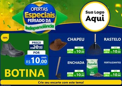 Modelo de Encarte para Encarte A4 Horizontal com o tema Ofertas Especiais Feriado da Independência para Agropecuária