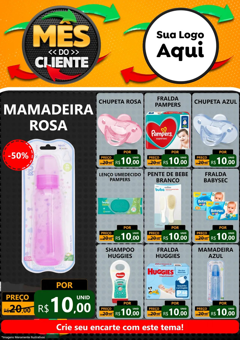 Modelo de Encarte para Encarte A4 Vertical com o tema Mês do Cliente para Bebês