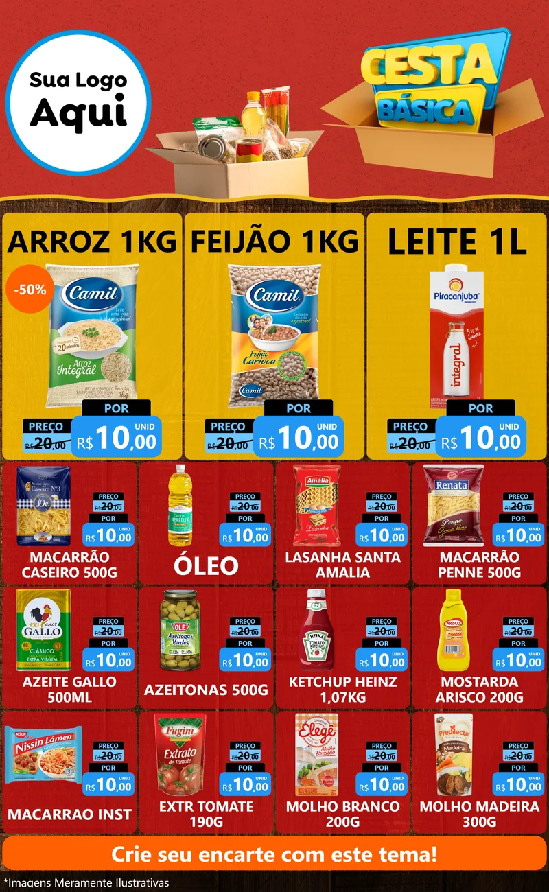 Modelo de Encarte para Encarte Grande com o tema Cesta Básica para Supermercado